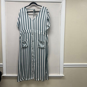 Women's Chaser Green White Striped Midi Dress Size S